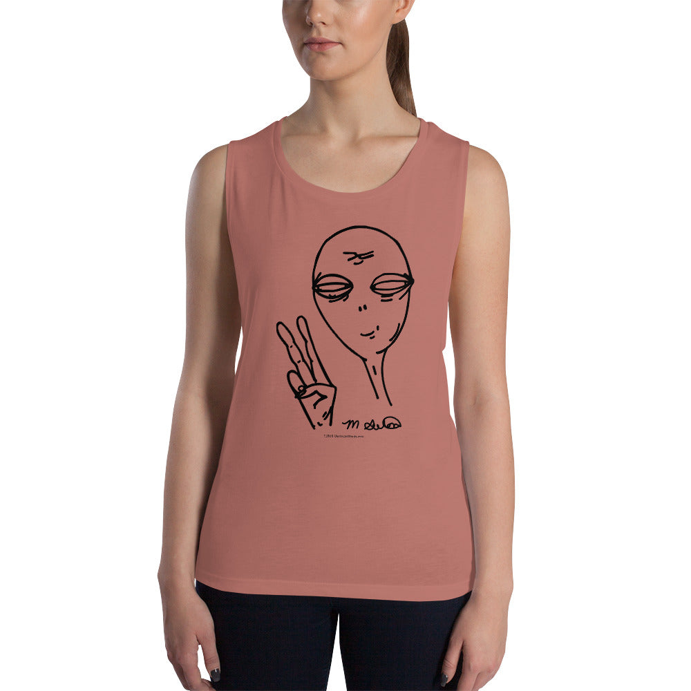 Peaceful Alien - Ladies’ Muscle Tank - Unminced Words