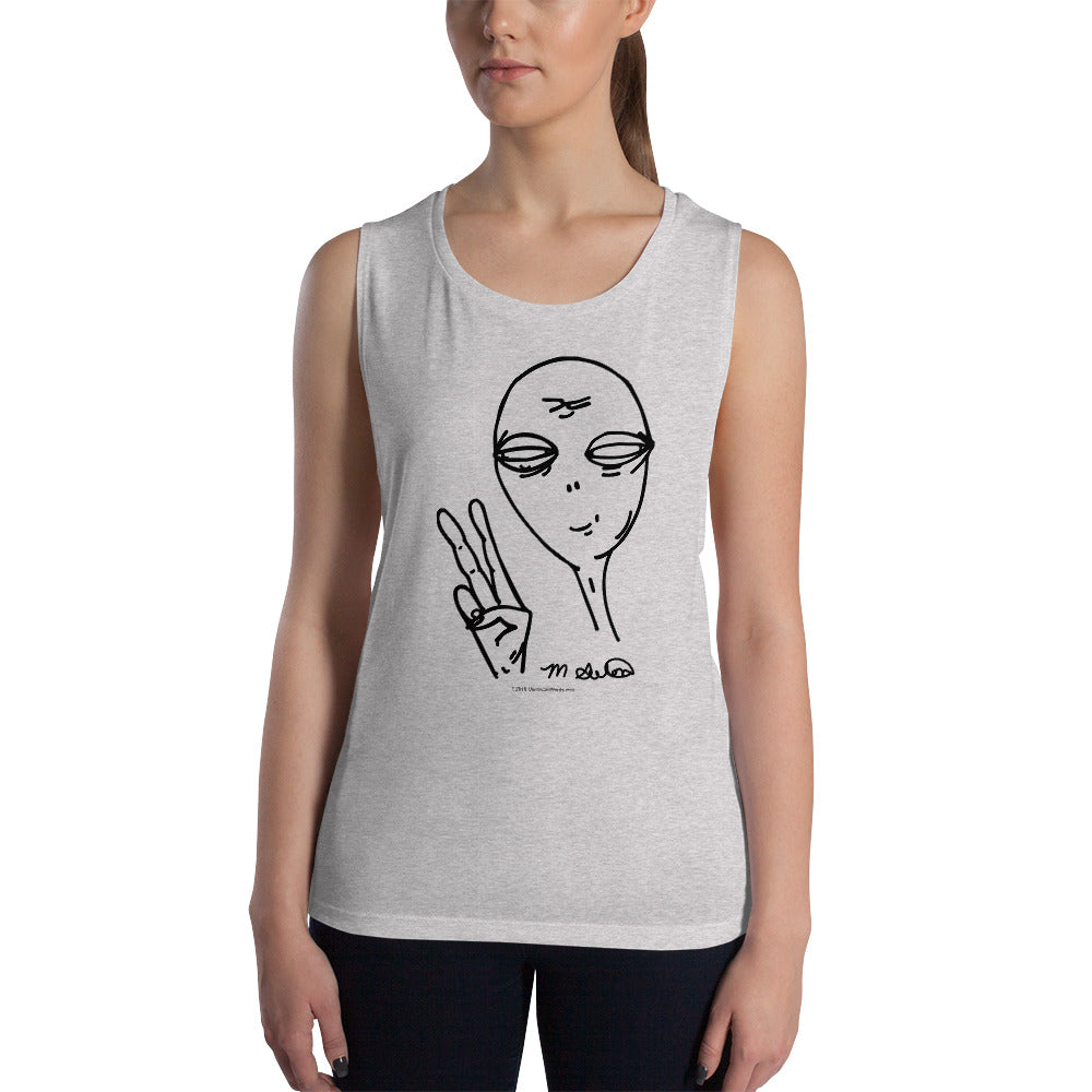 Peaceful Alien - Ladies’ Muscle Tank - Unminced Words
