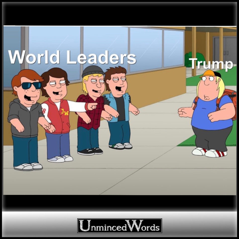 World leaders and Trump cartoon