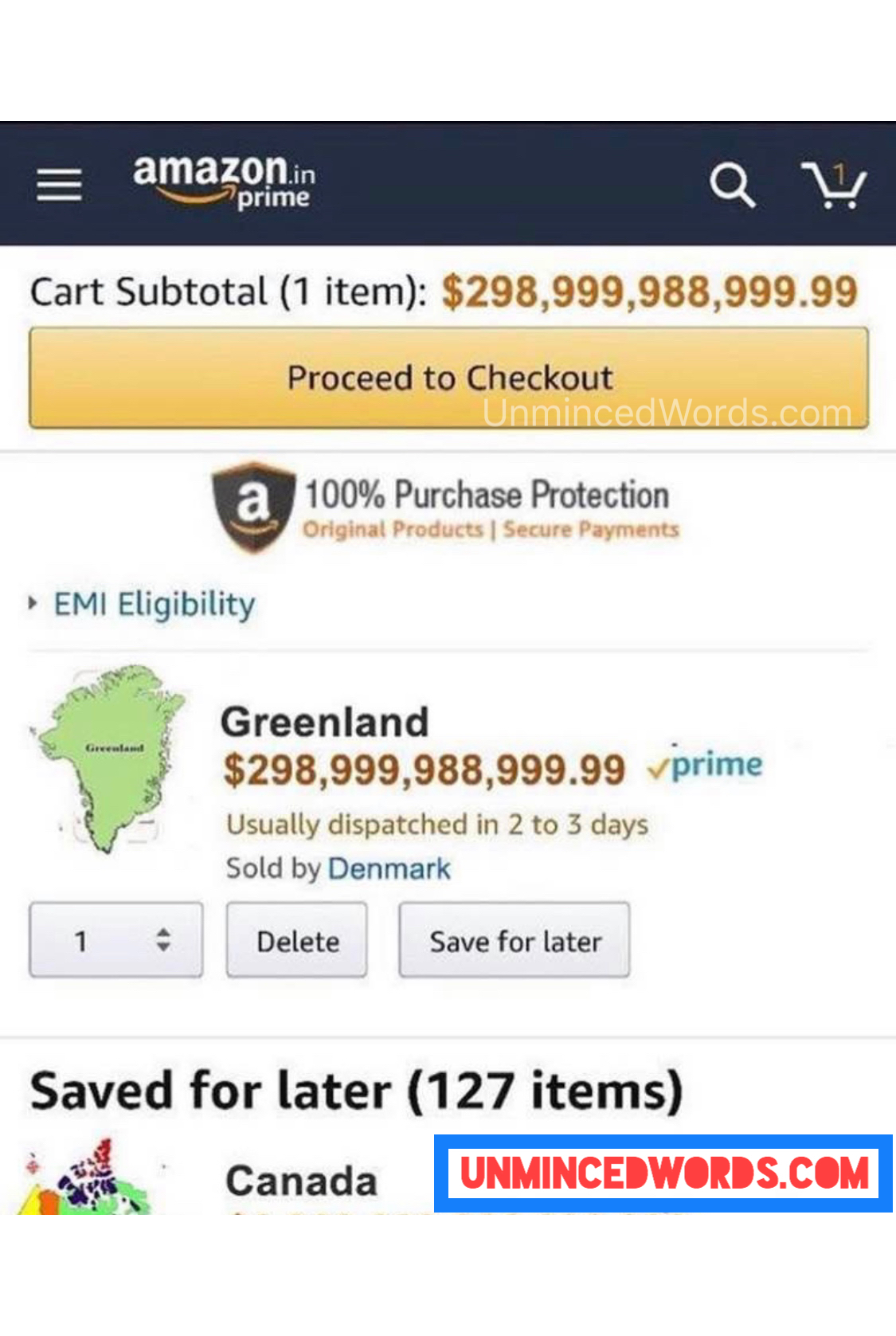 Greenland can be yours! And there is 1 item in cart.