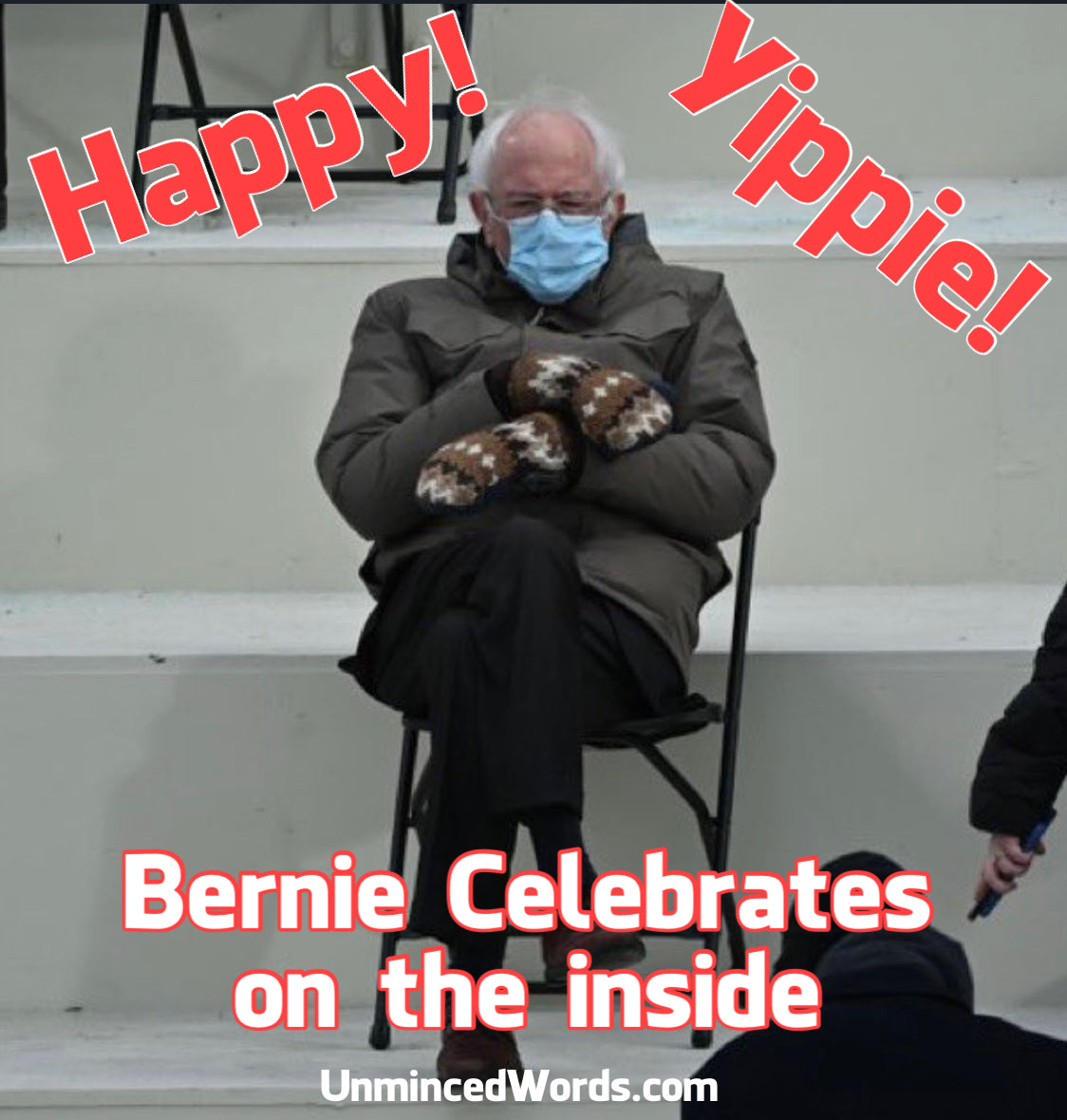 Bernie celebrates on the inside