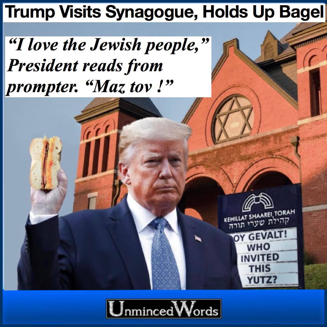 Trump Visits Synagogue, Holds Up Bagel