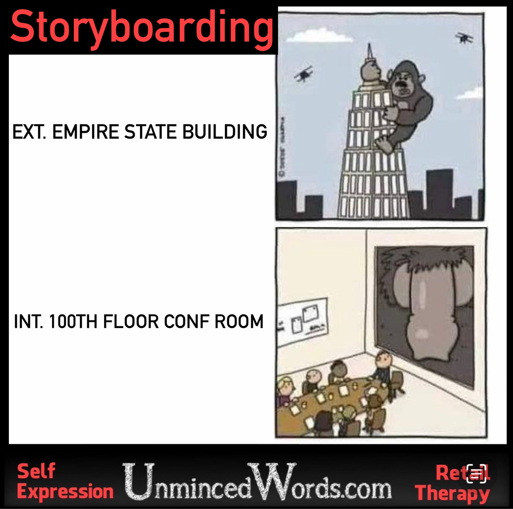 A King Kong storyboarding meme.